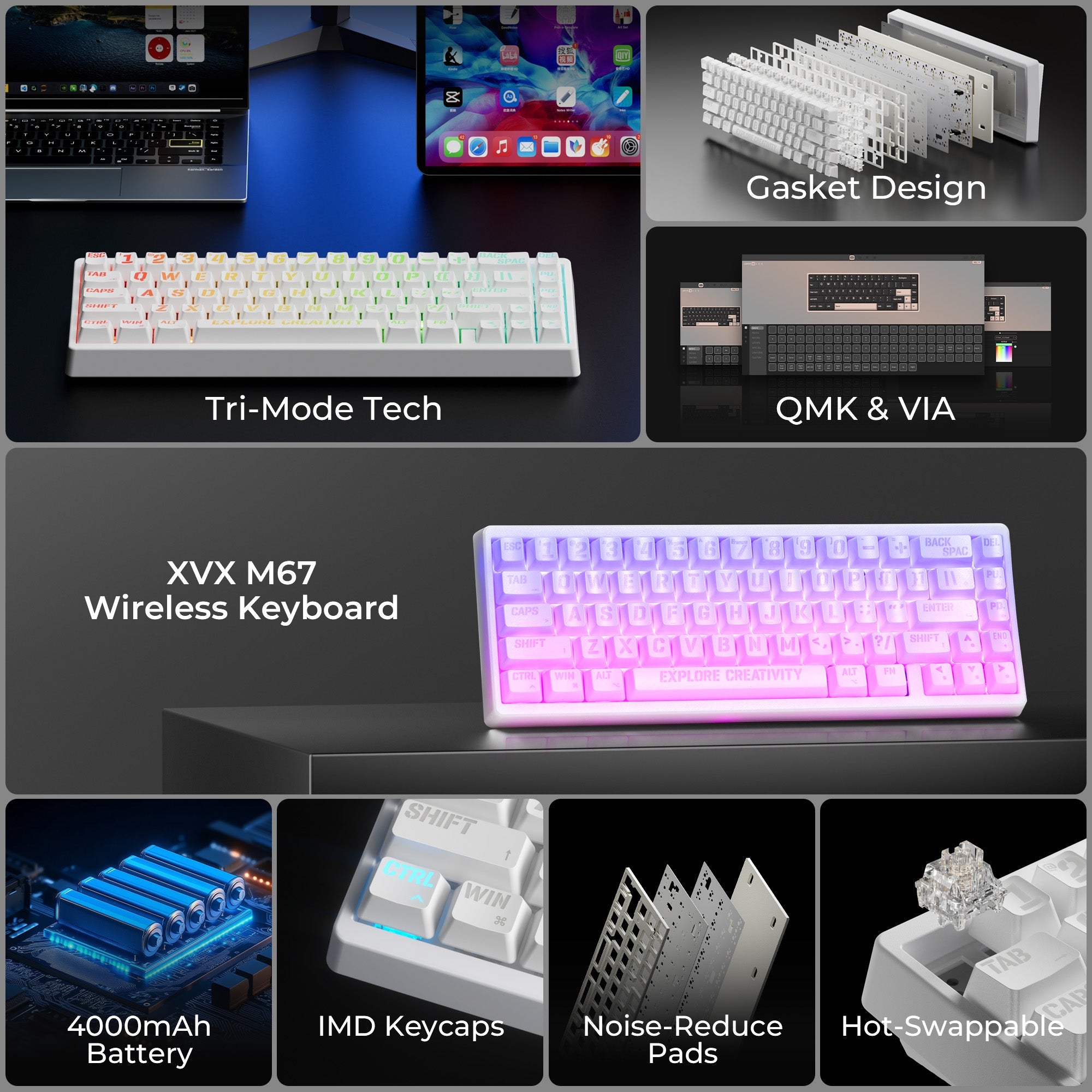 XVX M67 Miami VIA Tri-Mode Mechanical Keyboard with IMD-Tech Keycaps