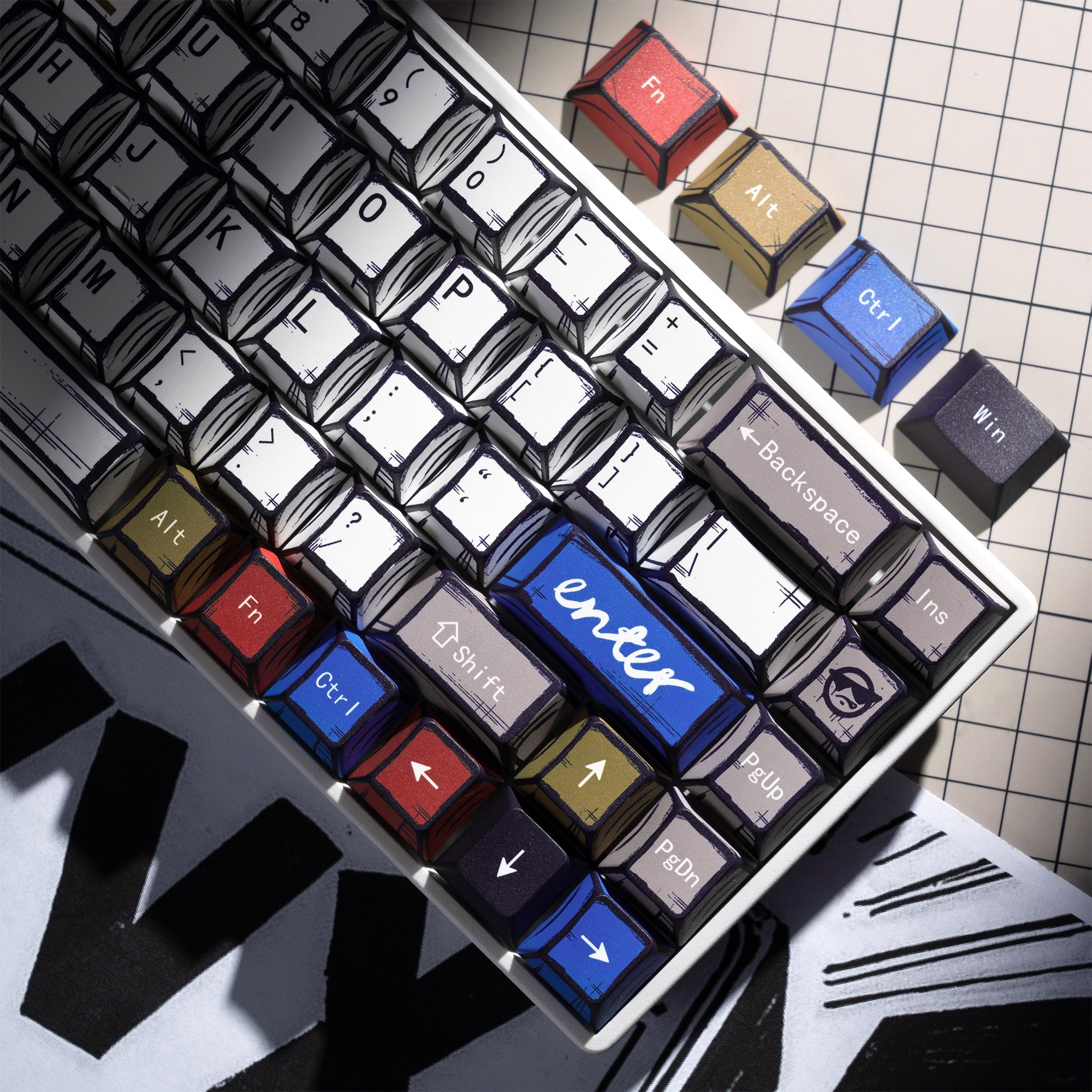 XVX Manga Theme Graffiti Cherry Profile 134-Key Dye-Sub PBT Keycap Set