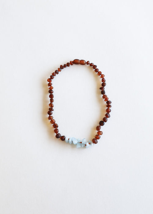 Raw Cognac Baltic Amber + Aquamarine || Necklace